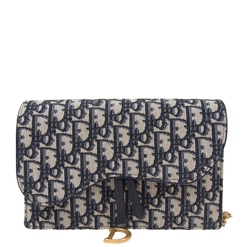 Dior Saddle Chain Shoulder Bag Canvas Blue