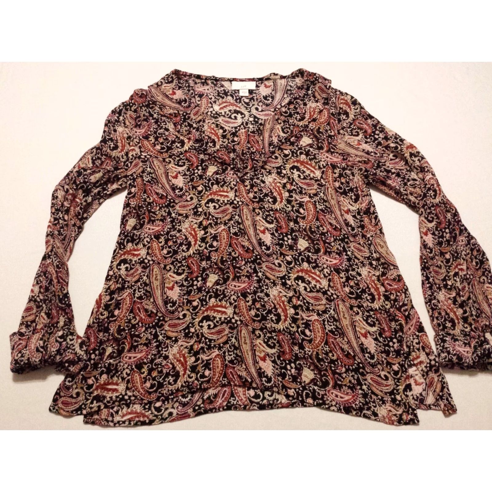 J. Jill J.Jill Blouse Womens XS Long Sleeve Multicolor Paisley V-Neck Pullover Rayon Shirt Size XS / US 0-2 / IT 36-38 - 3 Thumbnail