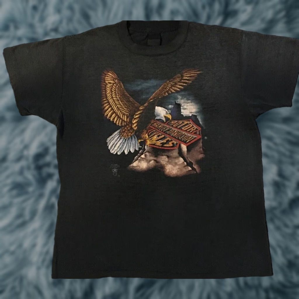 Harley Davidson Vtg Harley Davidson 3D Emblem Shirt S Mens Black Vintage Distressed Grunge Oswego USA Eagle 80s 70s 90s Graphic Tee Size US S / EU 44-46 / 1 - 1 Thumbnail
