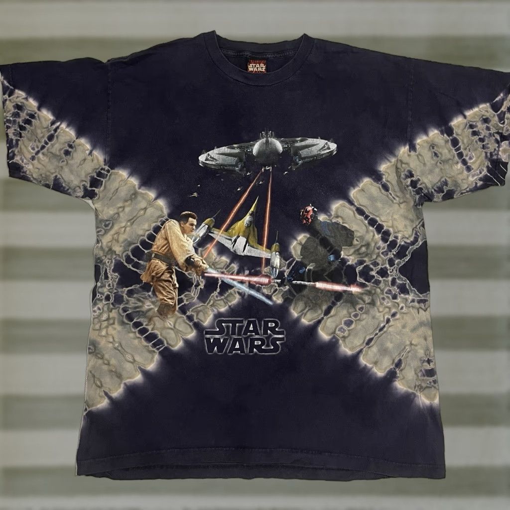 VINTAGE Star Wars T-Shirt XL Adults Multicolor Tie Dye Obi-Wan Darth Maul Graphic Print Crew Neck Short Sleeve Men Mens