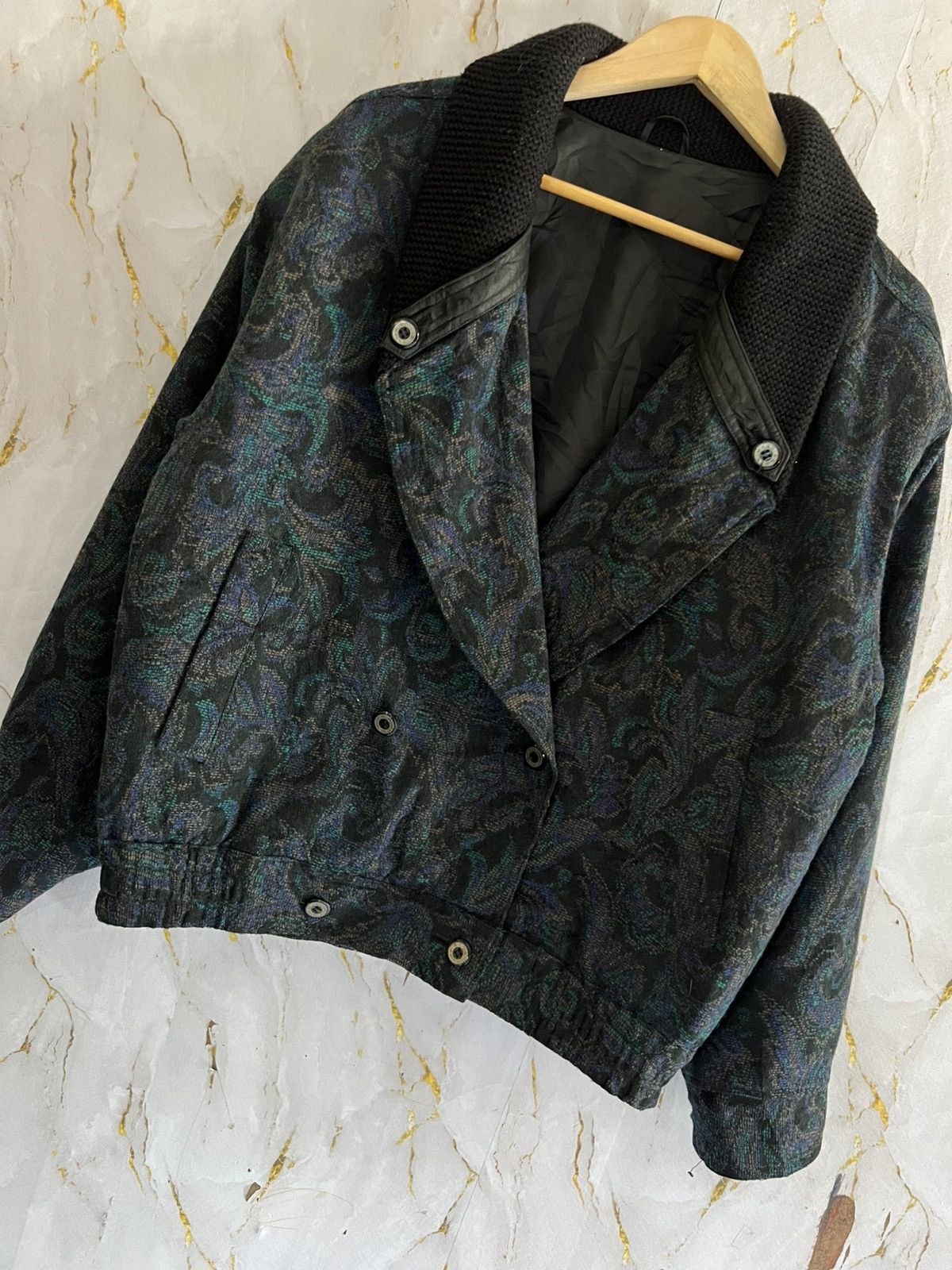 Vintage Vintage 90s Paisley Jacquard Bomber Jacket Knit Collar Trim Size US XXL / EU 58 / 5 - 7 Thumbnail