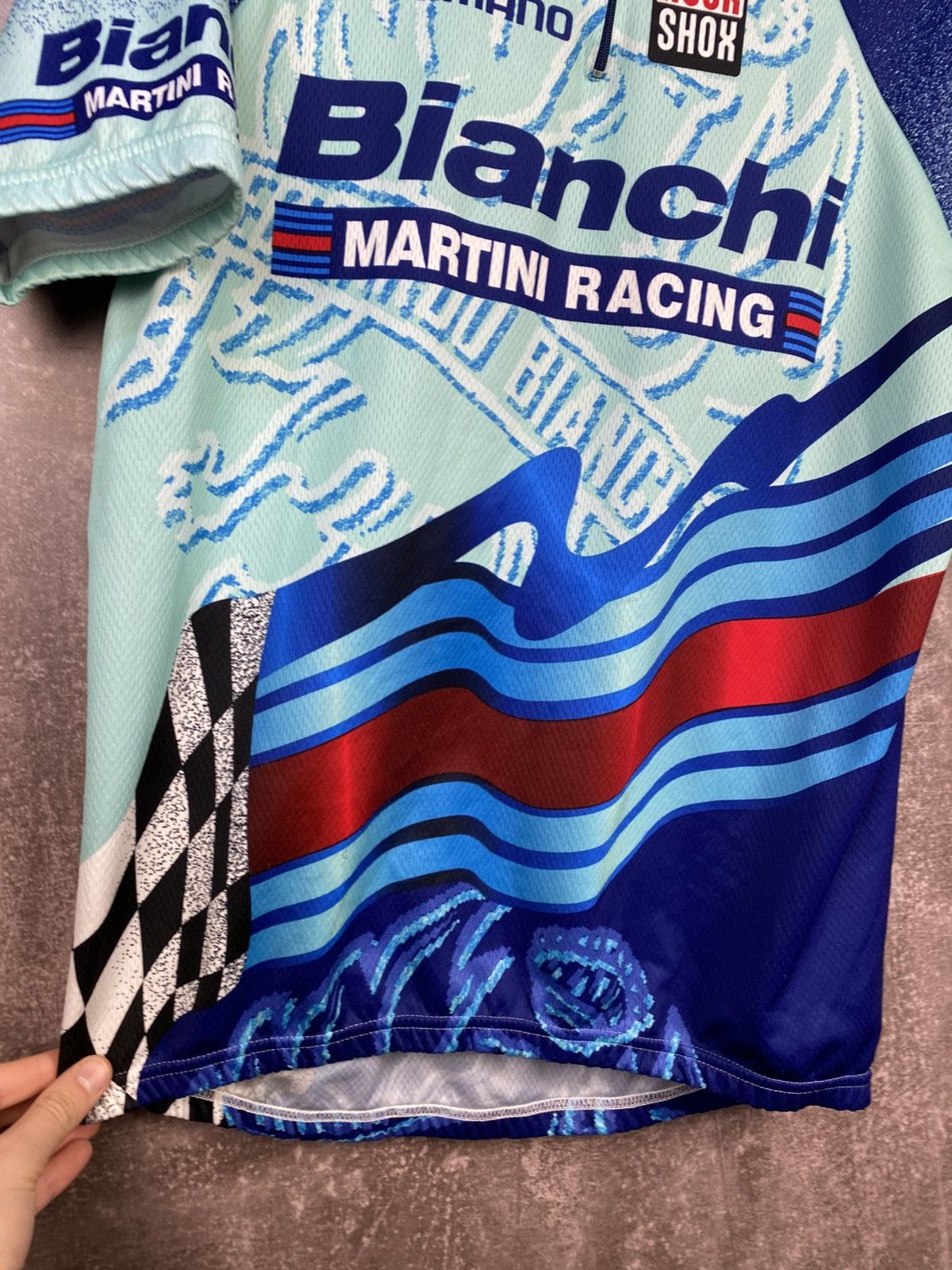 Vintage Mens SMS Santini Bianchi Shimano Cycling Jersey Shirt Zip Size US XXL / EU 58 / 5 - 5 Thumbnail