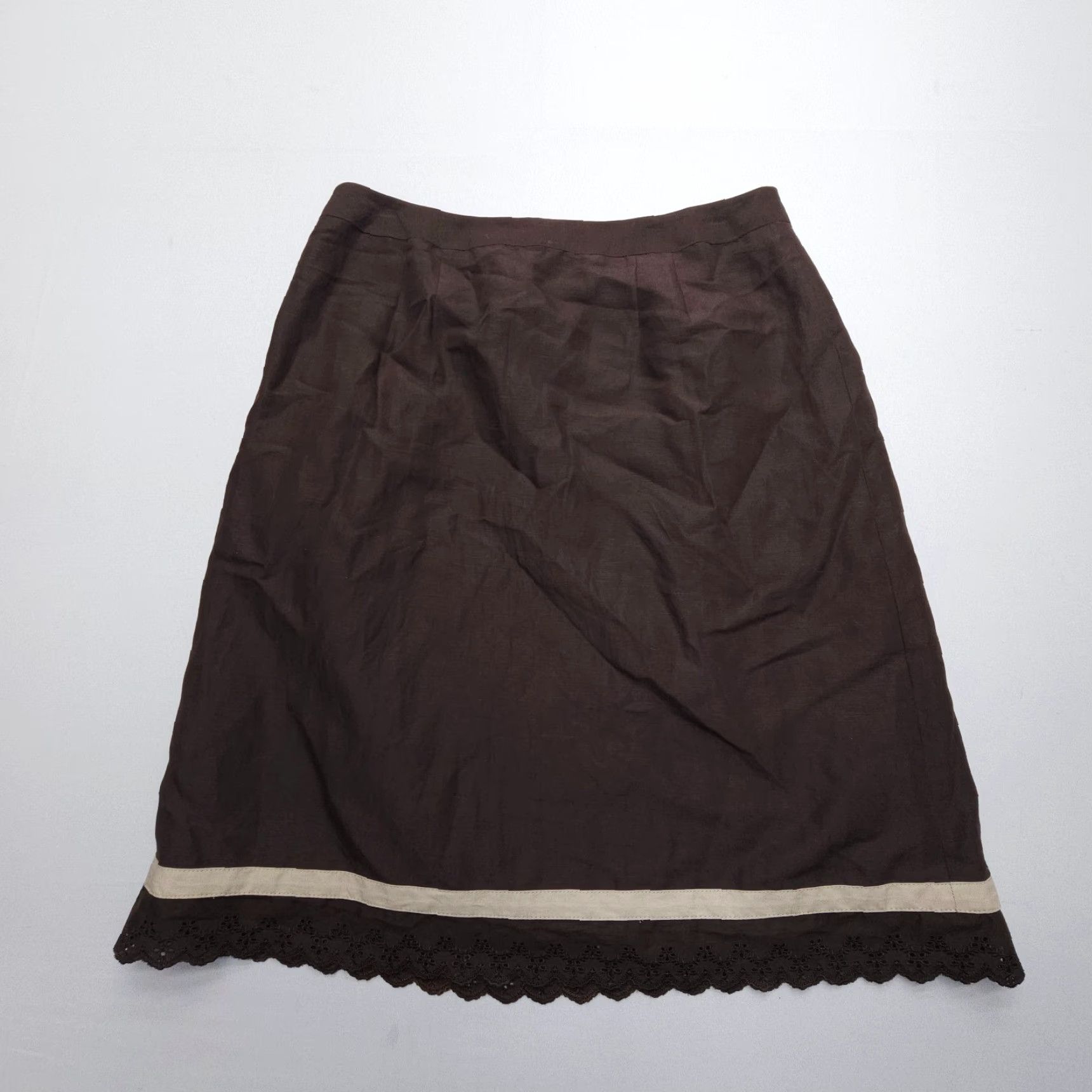 Loft LOFT Ann Taylor Floral Embroidered Linen Blend Skirt - Knee Length A-Line, Brown, Size 10, Regular, Womens, Boho Festival Size 32" / US 10 / IT 46 - 4 Thumbnail