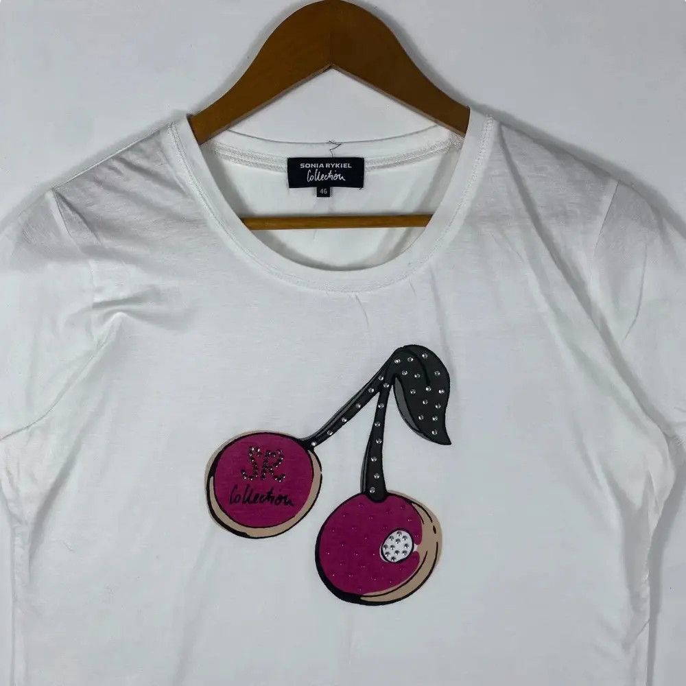 Designer SONIA RYKIEL COLLECTION Cherry Graphic Women Tee Shirt Size M / US 6-8 / IT 42-44 - 2 Thumbnail