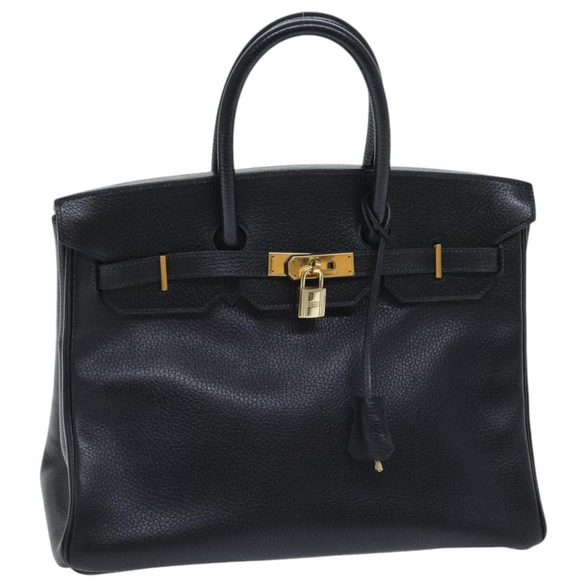 HERMES Birkin 35 Hand Bag Leather Black Gold