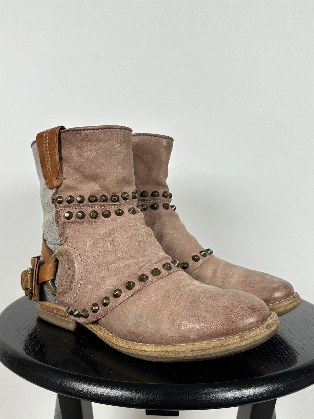 A.S.98 A.S.98. Leather Biker Ankle Studded Buckle Strap Boots Size US 6 / IT 36 - 12 Thumbnail
