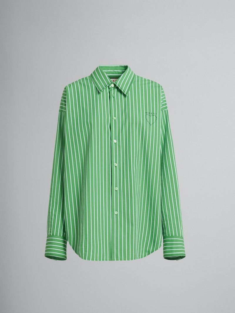 Marni o1f1d3z0126 Striped Organic Poplin Shirt in Green Size L / US 10 / IT 46 - 1 Thumbnail