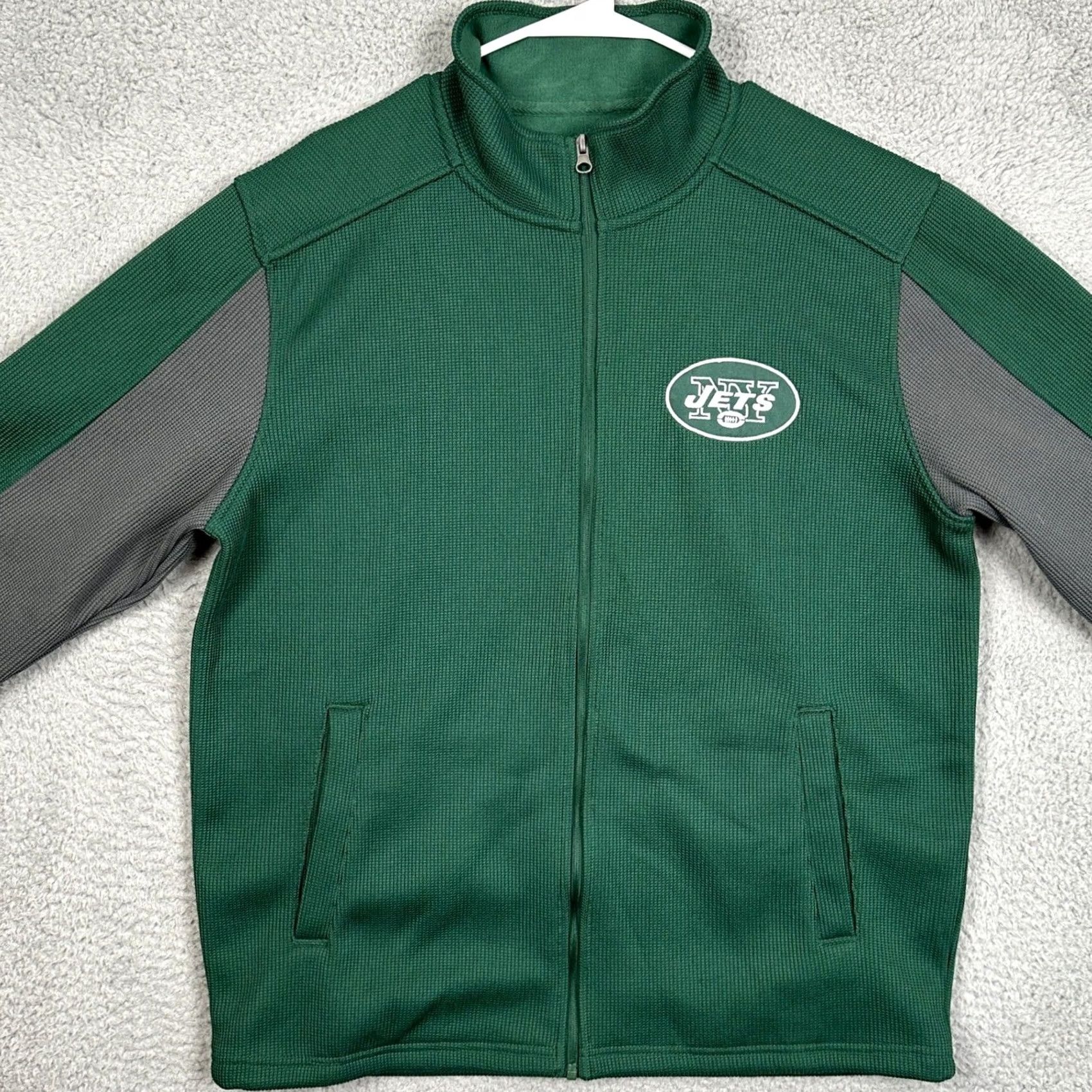 NFL New York Jets Mens Large Jacket Full Zip Green Fleece Lined NFL Track Jacket Size US L / EU 52-54 / 3 - 3 Thumbnail