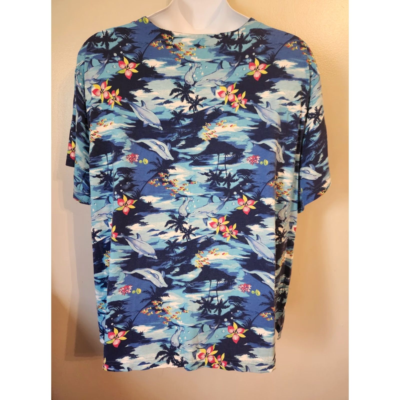 Vintage VINTAGE Fashion Bug Shirt 4X Blue Dolphin Floral Palm Tree Beachy Look Top 90s Womens Girls Mens Size XXL / US 16-18 / IT 52-54 - 5 Thumbnail