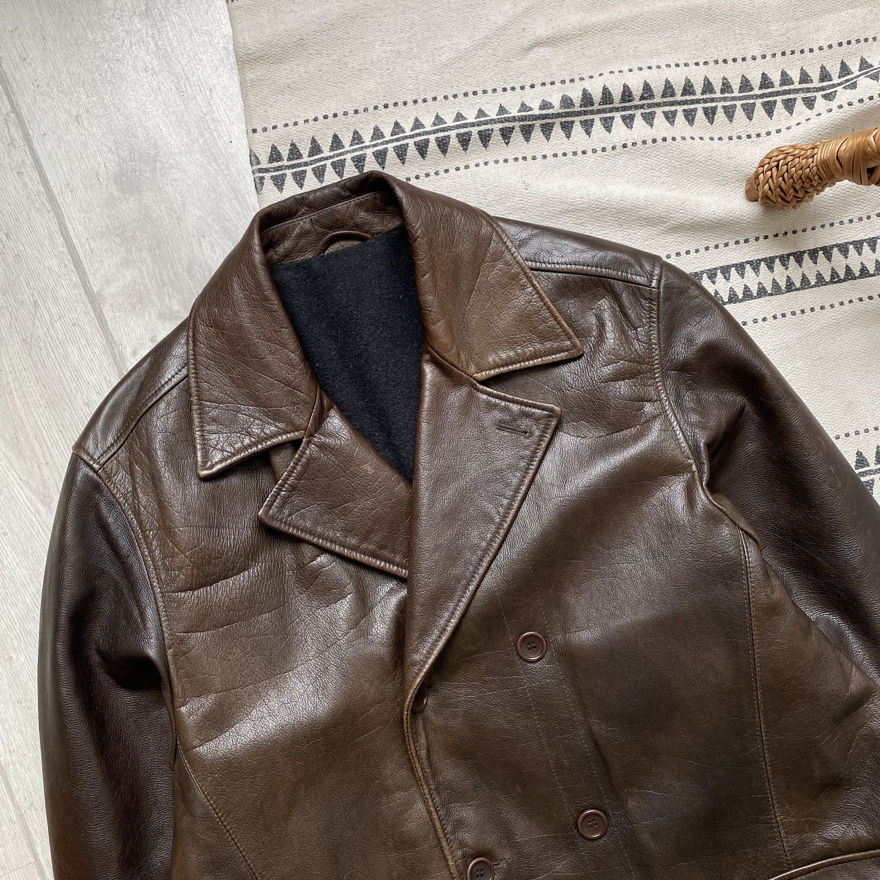 Genuine Leather Vintage 90s Heavy Leather Double Jacket Coat Brown Luxury Size US M / EU 48-50 / 2 - 2 Thumbnail