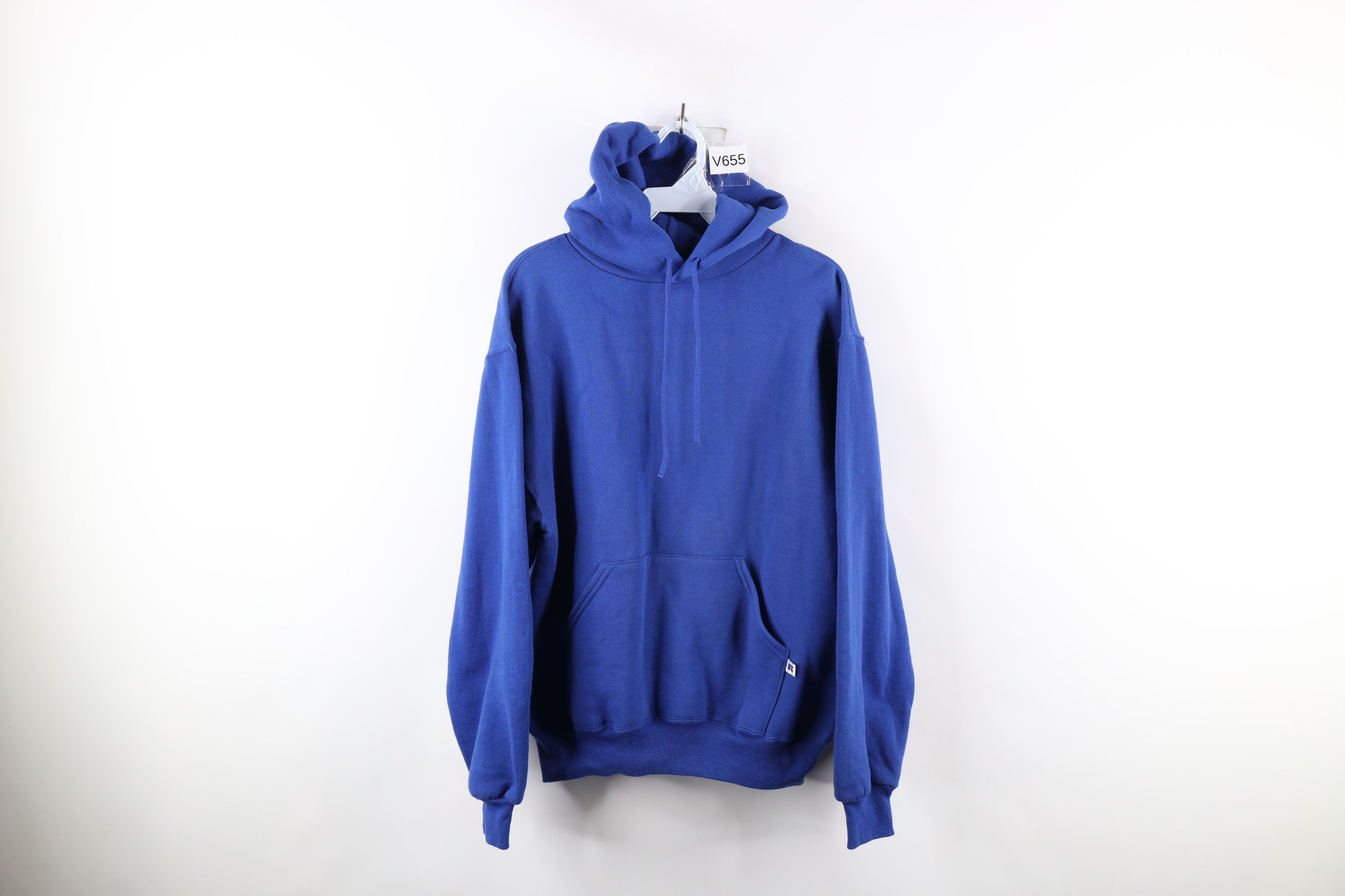 Vintage 90s Russell Athletic Blank Hoodie Sweatshirt Blue