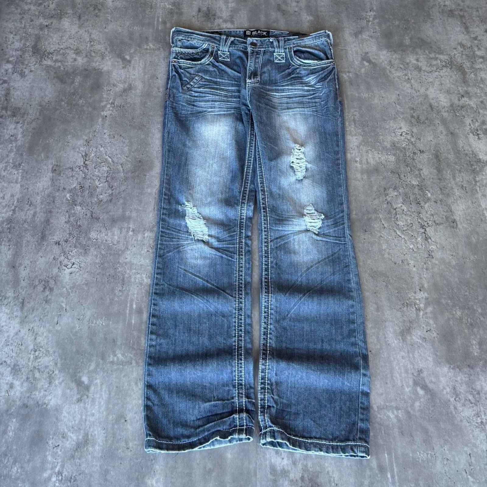 Affliction Vintage Y2K Buckle Black Embroidered Grunge Opium Jeans Size US 33 - 1 Thumbnail