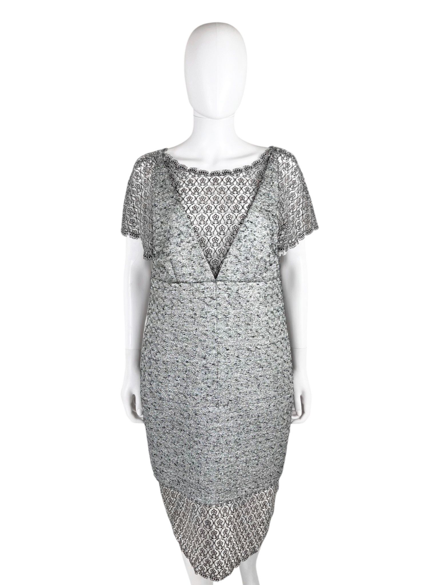 Chanel by Karl Lagerfield Resort 2014 Silver Tweed Lace Dress Size M / US 6-8 / IT 42-44 - 2 Thumbnail