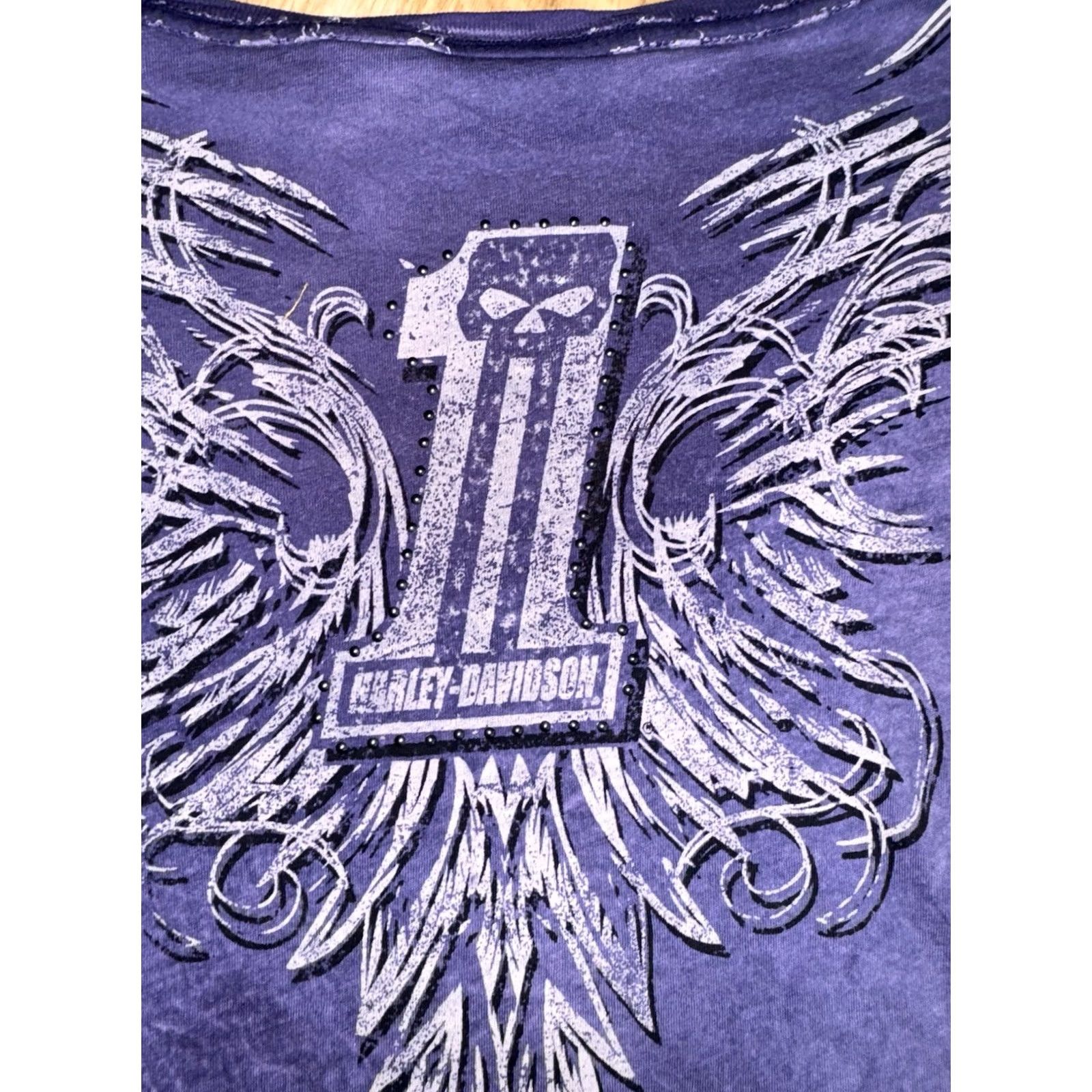 Harley Davidson VINTAGE Y2K Harley Davidson Purple Sheer Blouse Rhinestones Bling Paper Thin Long Sleeve Size S GUC Womens Size S / US 4 / IT 40 - 5 Thumbnail