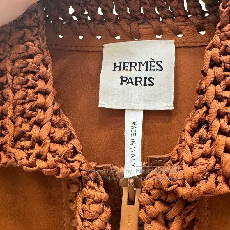 Hermes Hermes Orange Knit Straight Leather Jacket Size XS / US 0-2 / IT 36-38 - 3 Thumbnail