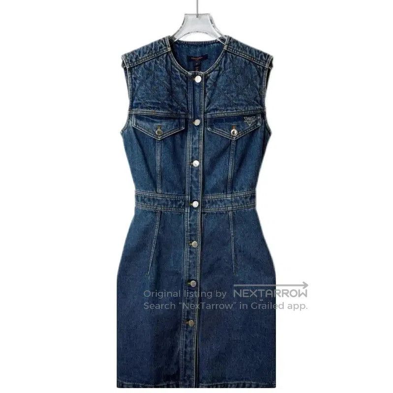 Louis Vuitton Louis Vuitton Blue Cotton Blend Women's Dress . Size L / US 10 / IT 46 - 1 Thumbnail