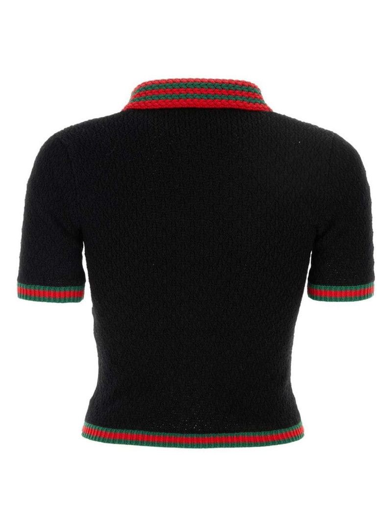 Gucci o1la5ras0526 Cotton Lace Polo With Web in Black Size M / US 6-8 / IT 42-44 - 2 Thumbnail