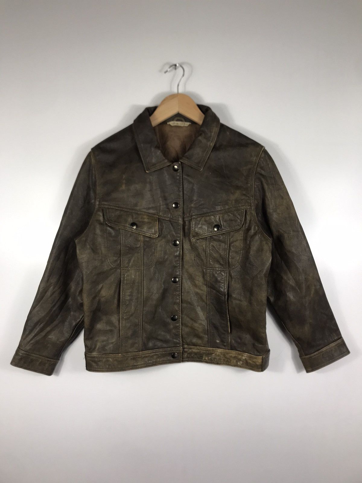⚡️Vintage Cross-Way Distressed Faded Leather Trucker Jacket