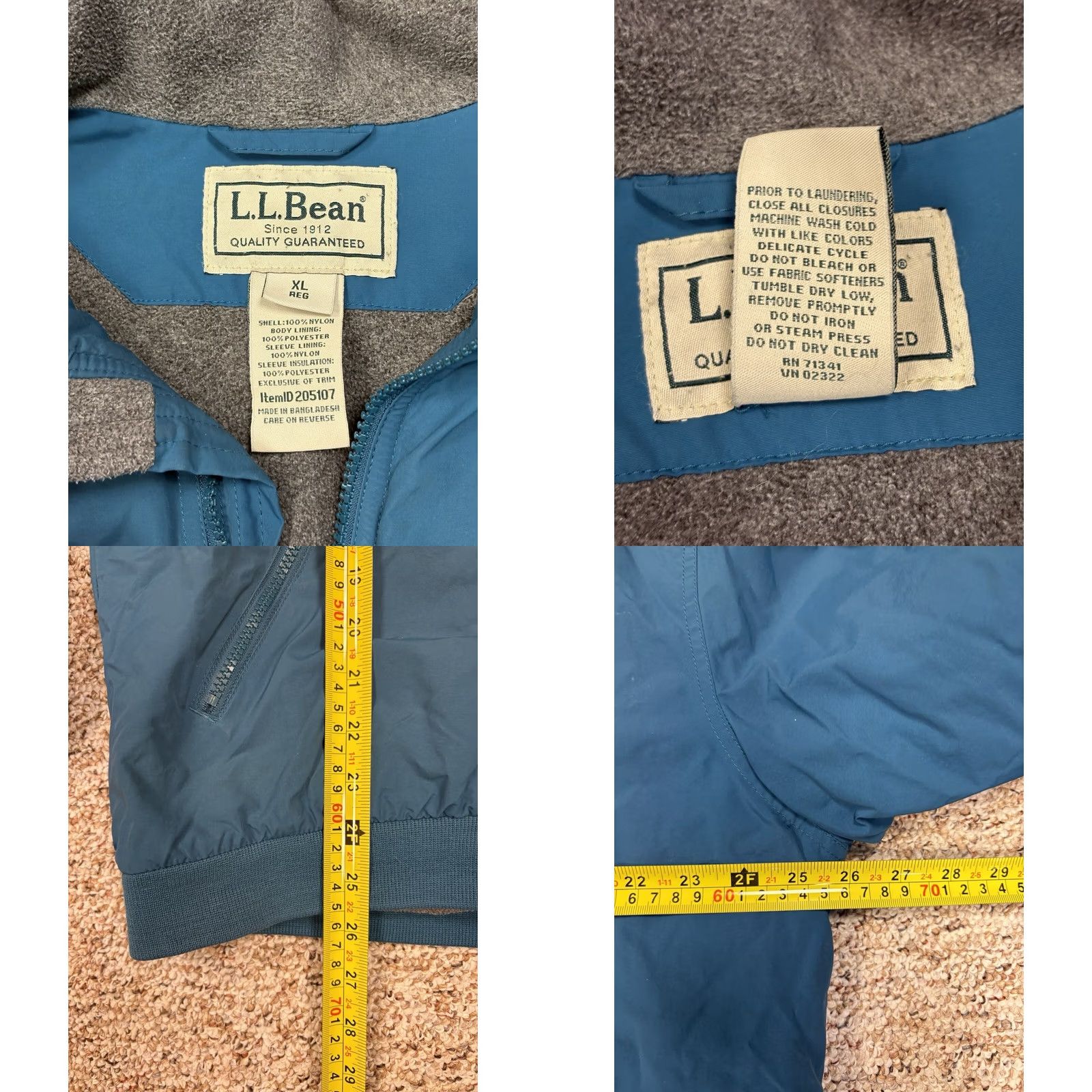 Vintage LL Bean Men’s Bomber Jacket XL Full Zip Fleece Lined Nylon Wind-Resistant Brown 205107 Size US XL / EU 56 / 4 - 8 Thumbnail