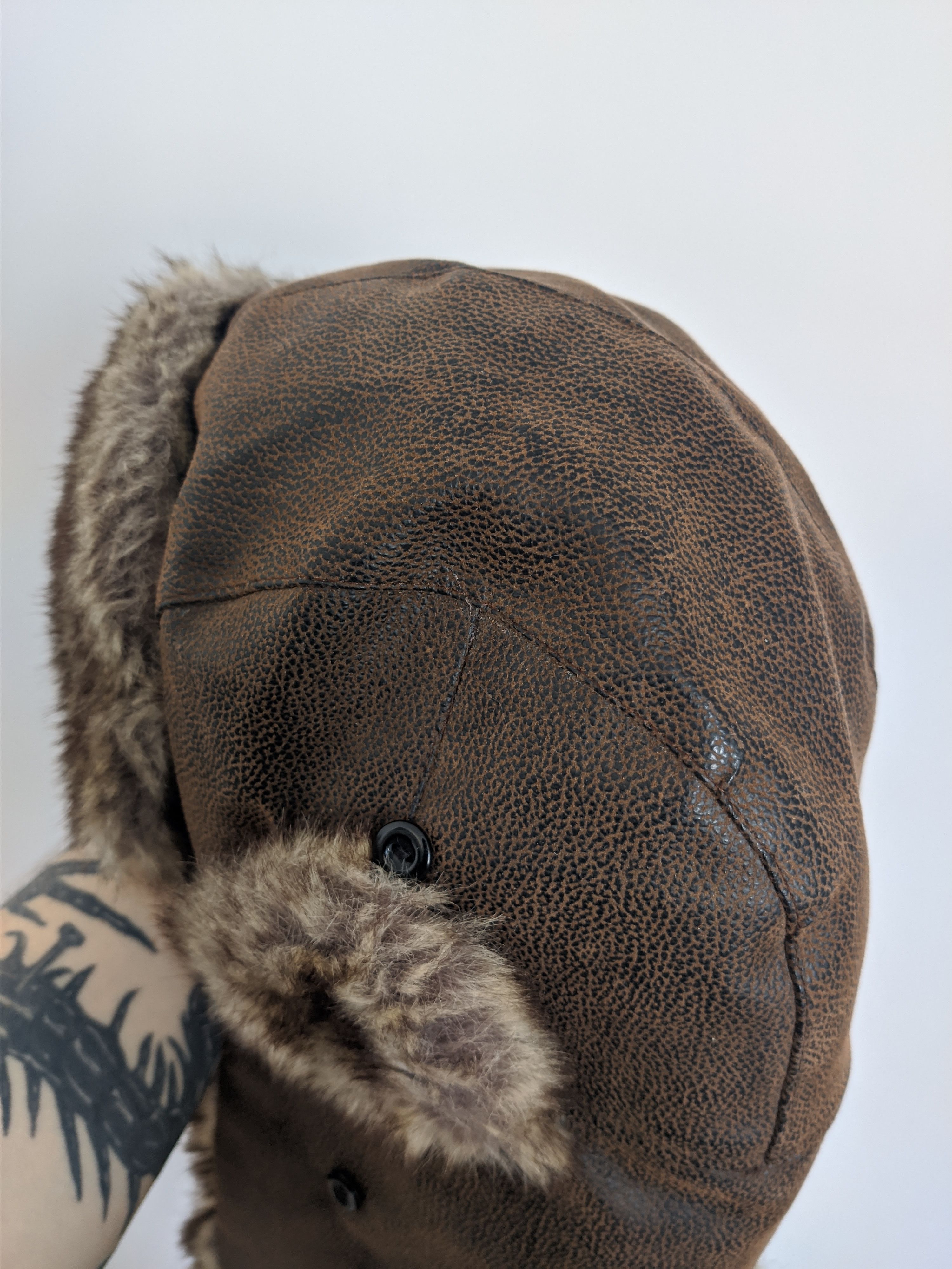 Vintage Fur hat leather fuzzy y2k trapper Size ONE SIZE - 6 Thumbnail