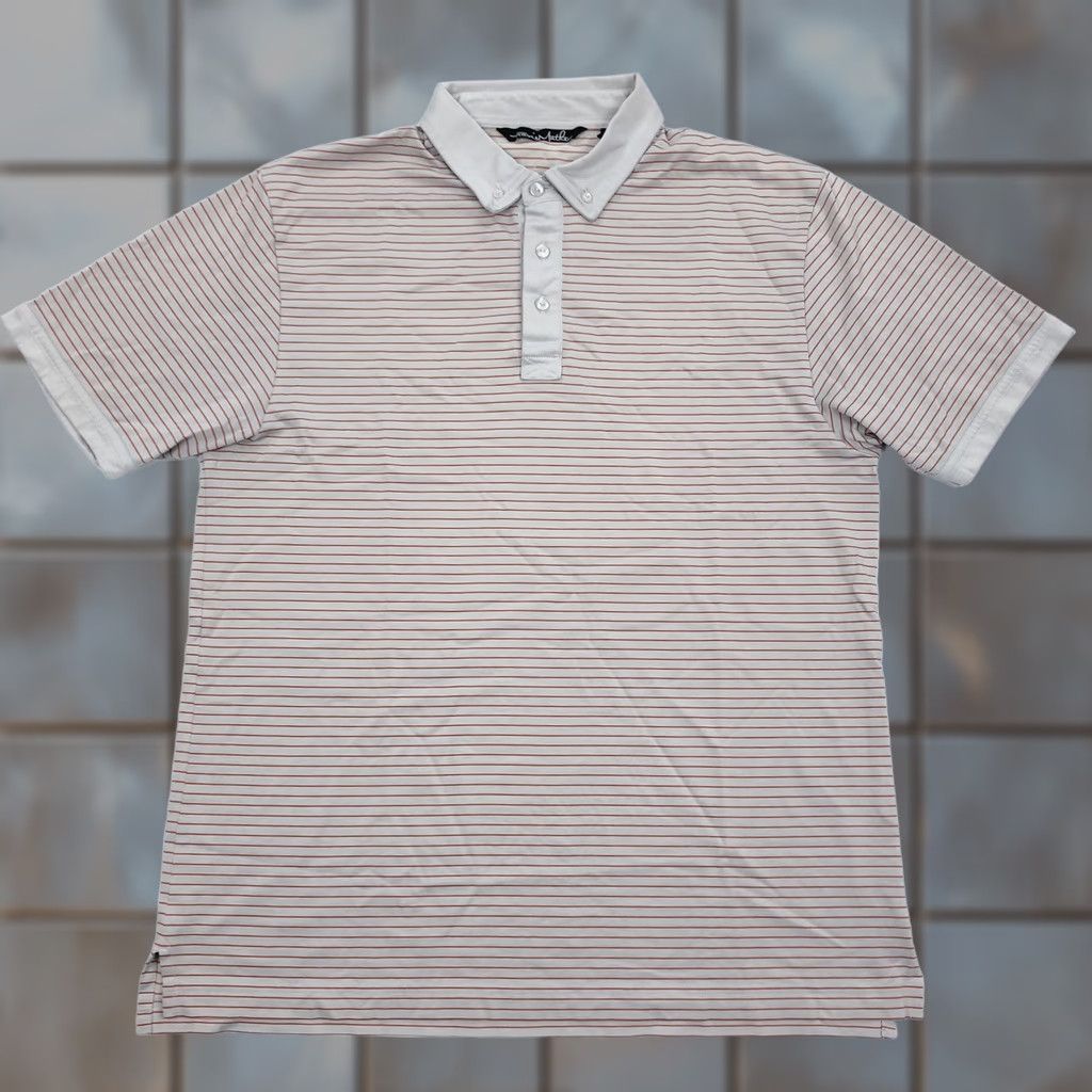 TravisMathew Travis Mathew Polo Shirt Striped Short Sleeve Button-Down Men L Gray Red, Golf, Casual, Knit, Embroidered Logo Size US L / EU 52-54 / 3 - 1 Thumbnail