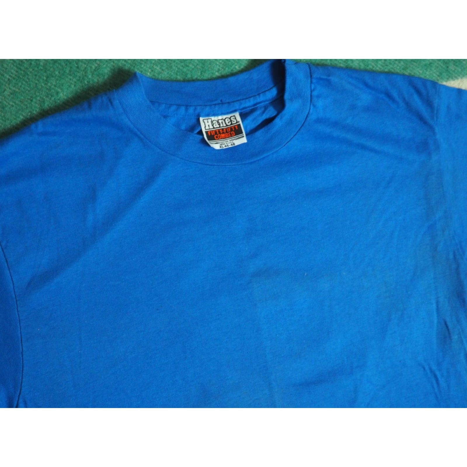 Hanes VTG 70s 80s Hanes Text Joke Tombstone Skull Humor 50/50 Blue Tee T-Shirt Mens L Size US L / EU 52-54 / 3 - 4 Thumbnail