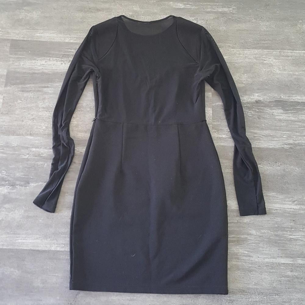 Designer Black Sheer Chest Long Sleeve Midi Size M / US 6-8 / IT 42-44 - 2 Thumbnail