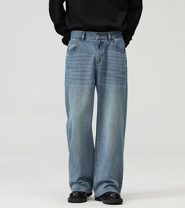 Japanese Brand Street loose straight retro washed distressed jeans for men Size US 32 / EU 48 - 2 Thumbnail