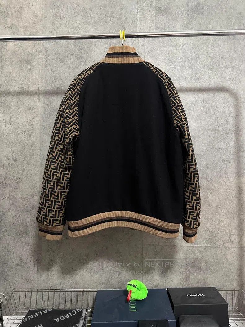 Fendi Fendi Arm Monogrammed Monogram Wool Baseball Jacket Size US XL / EU 56 / 4 - 5 Thumbnail
