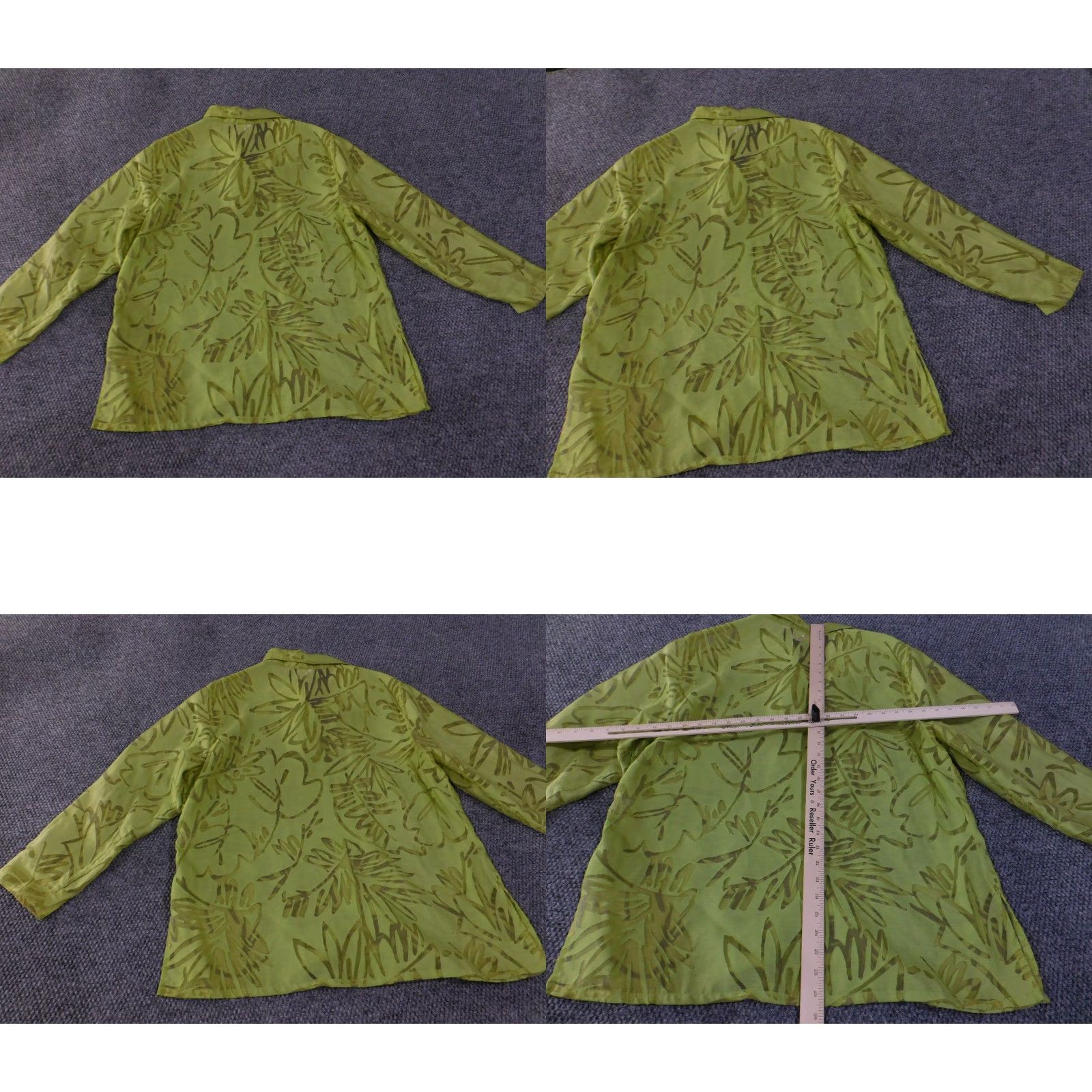 Vintage Chicos Blouse Womens 3 Green Button Front Sheer Floral Leaf Print Rayon Linen Size XS / US 0-2 / IT 36-38 - 8 Thumbnail