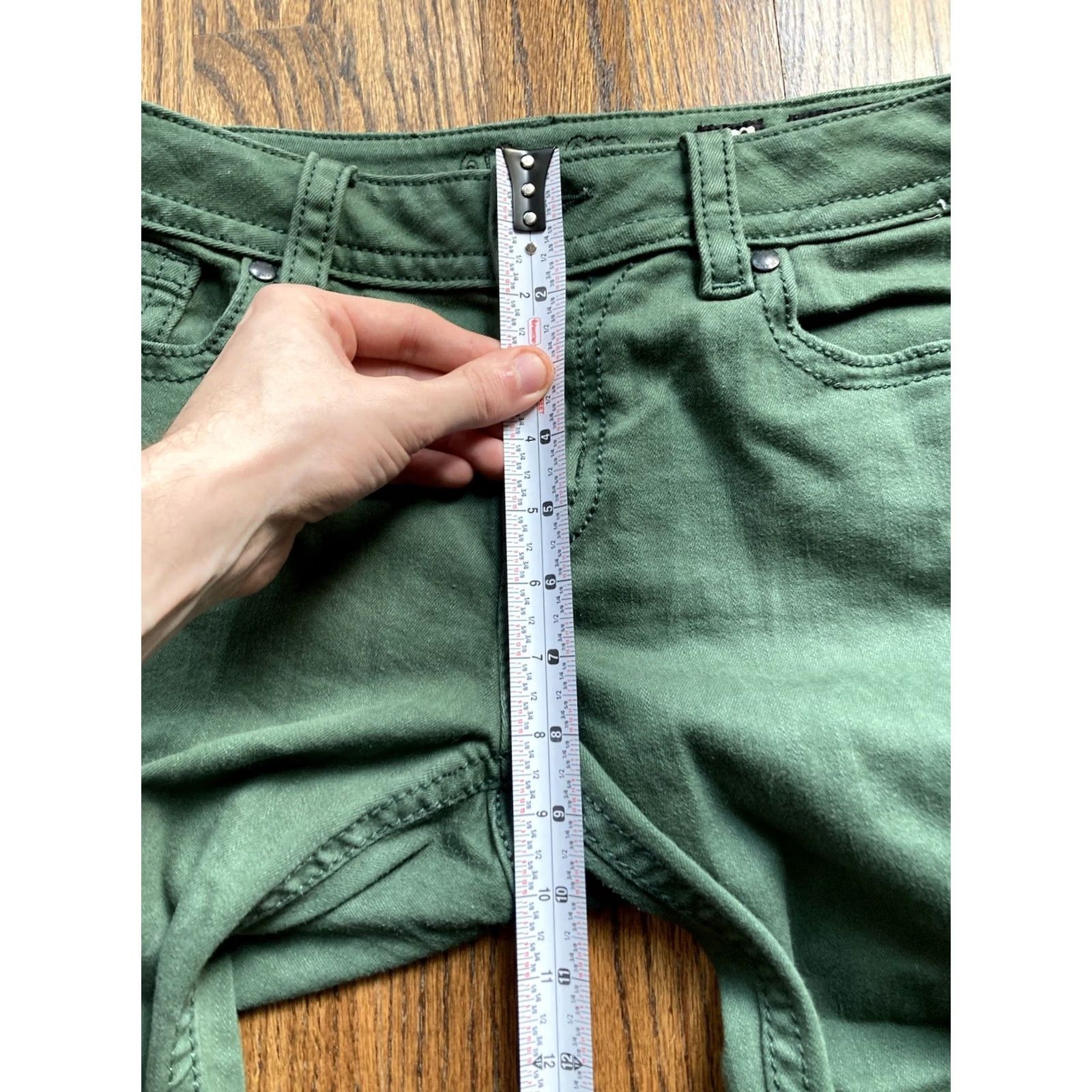 Miss Me Miss Me Jeans Womens Size 29 Hunter Green Skinny Embroidered Stretch Mid Rise Jeans Size 29" - 5 Thumbnail