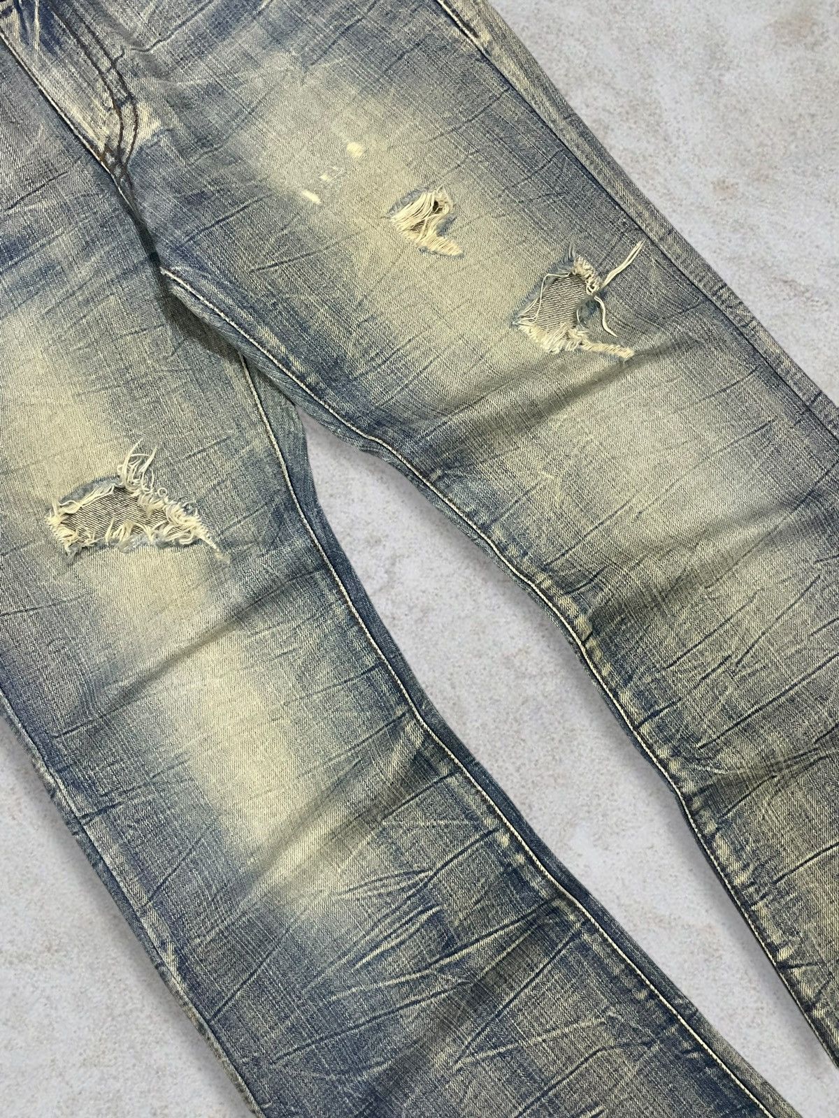 If Six Was Nine Vtg Japanese Distressed Wrinkle Texture MudWash Flared Jeans Size US 34 / EU 50 - 3 Thumbnail