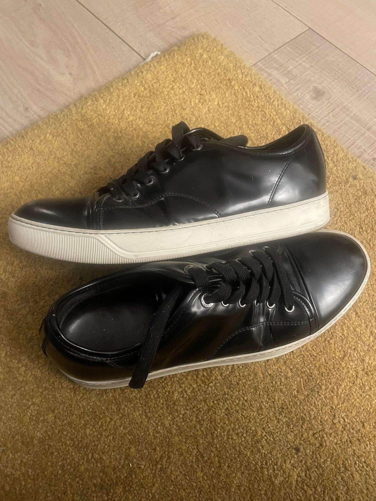 image of Lanvin Lavin Black Patent Leather Low Top Sneakers, Men's (Size 9)