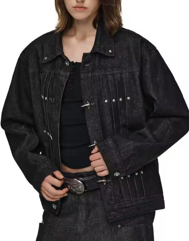 Japanese Brand Fireman Clasp Black Cropped Denim Jacket Size US L / EU 52-54 / 3 - 2 Thumbnail