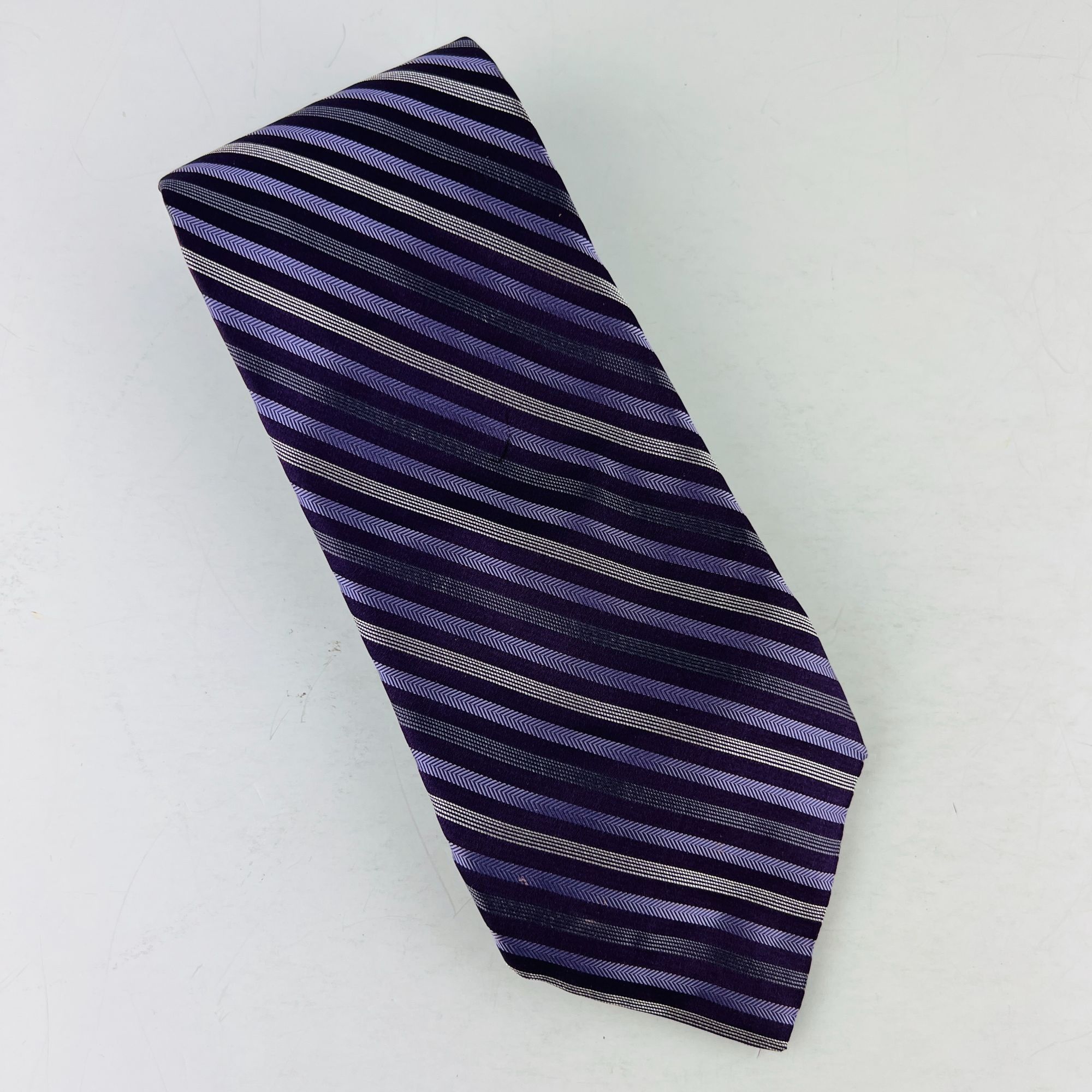 Apt. 9 Apt 9 Purple Gray Stripes Necktie Tie 100% Imported Silk Mad Size ONE SIZE - 1 Thumbnail
