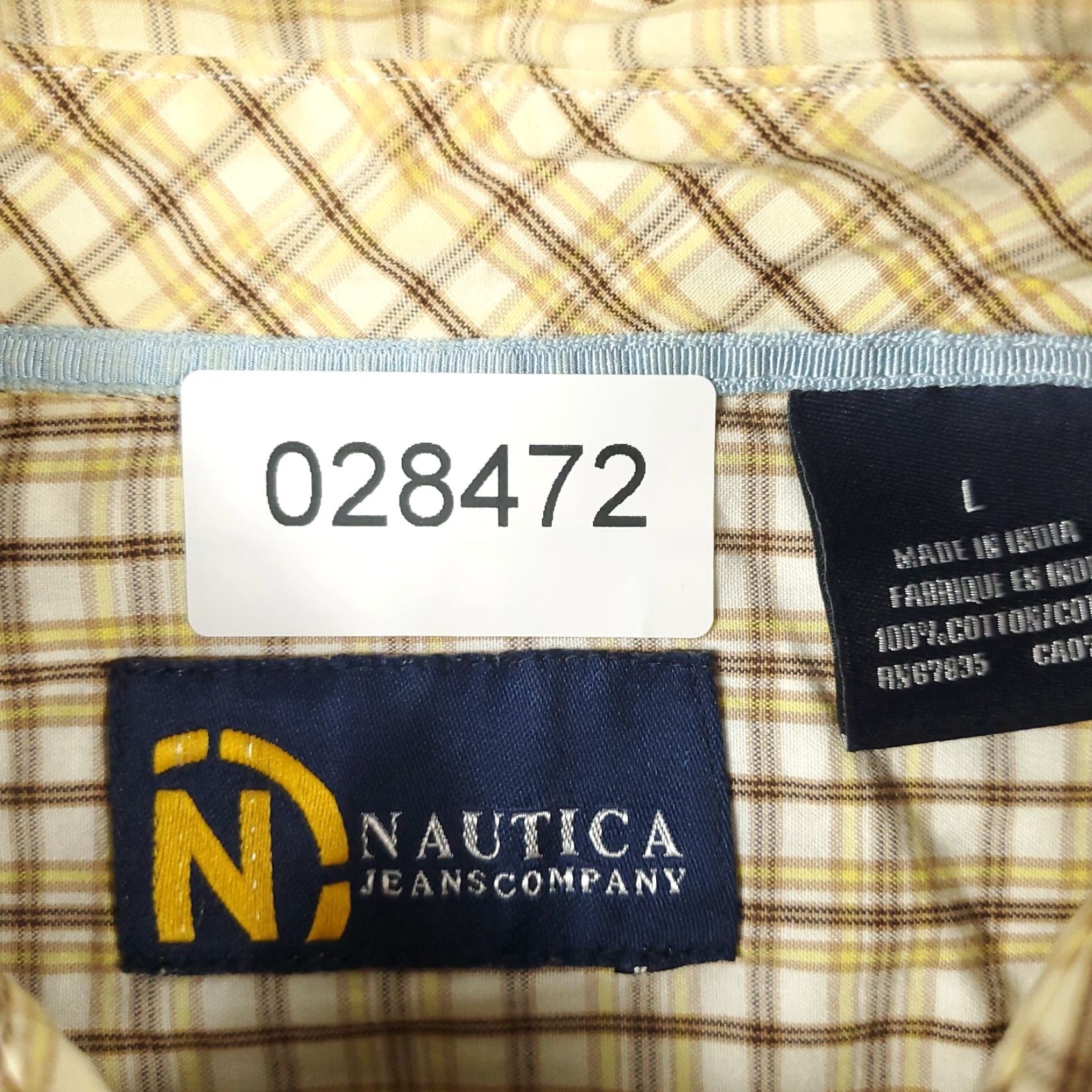 Nautica Nautica Shirt Mens Size Large Beige Plaid Button-Up Short Sleeve Casual Shirt - Nautica Button-Down Collar, Regular Fit, Cotton, Beige, Men Size US L / EU 52-54 / 3 - 6 Thumbnail