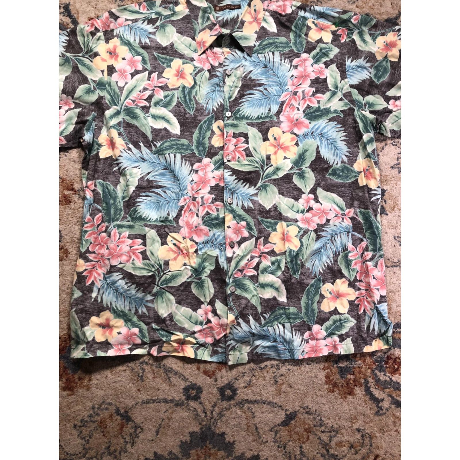 Tori Richard Tori Richard Shirt Mens XL Brown Tropical Floral Hawaiian Short Sleeve Button-Up Size US XL / EU 56 / 4 - 5 Thumbnail