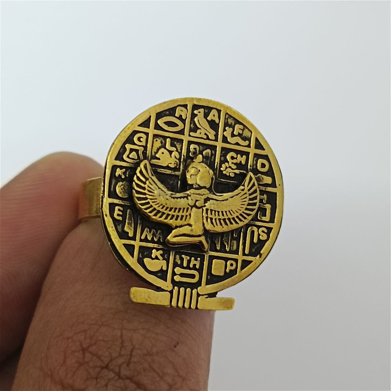 Handmade Ancient Egyptian ring, copper hieroglyphs, Pharaonic style Size ONE SIZE - 2 Thumbnail