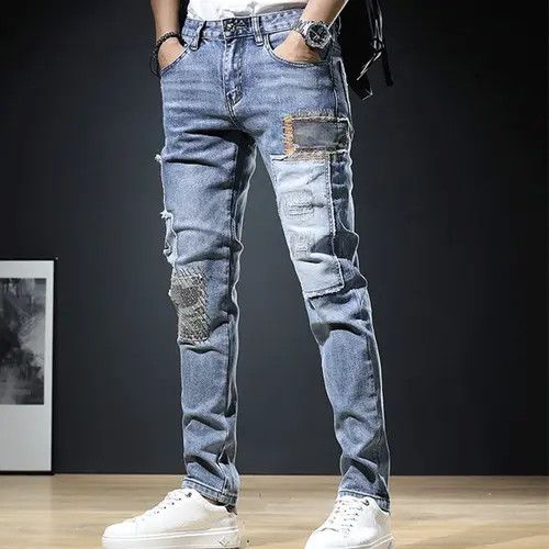 VIBE Embroidered Patchwork Denim Pants