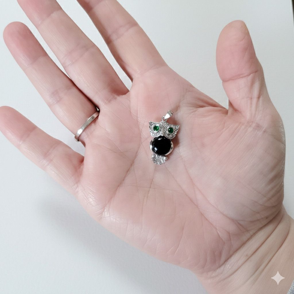 Other Owl Charm 925 Sterling Silver CAH Rhodium Plated Black Onyx Size ONE SIZE - 7 Thumbnail
