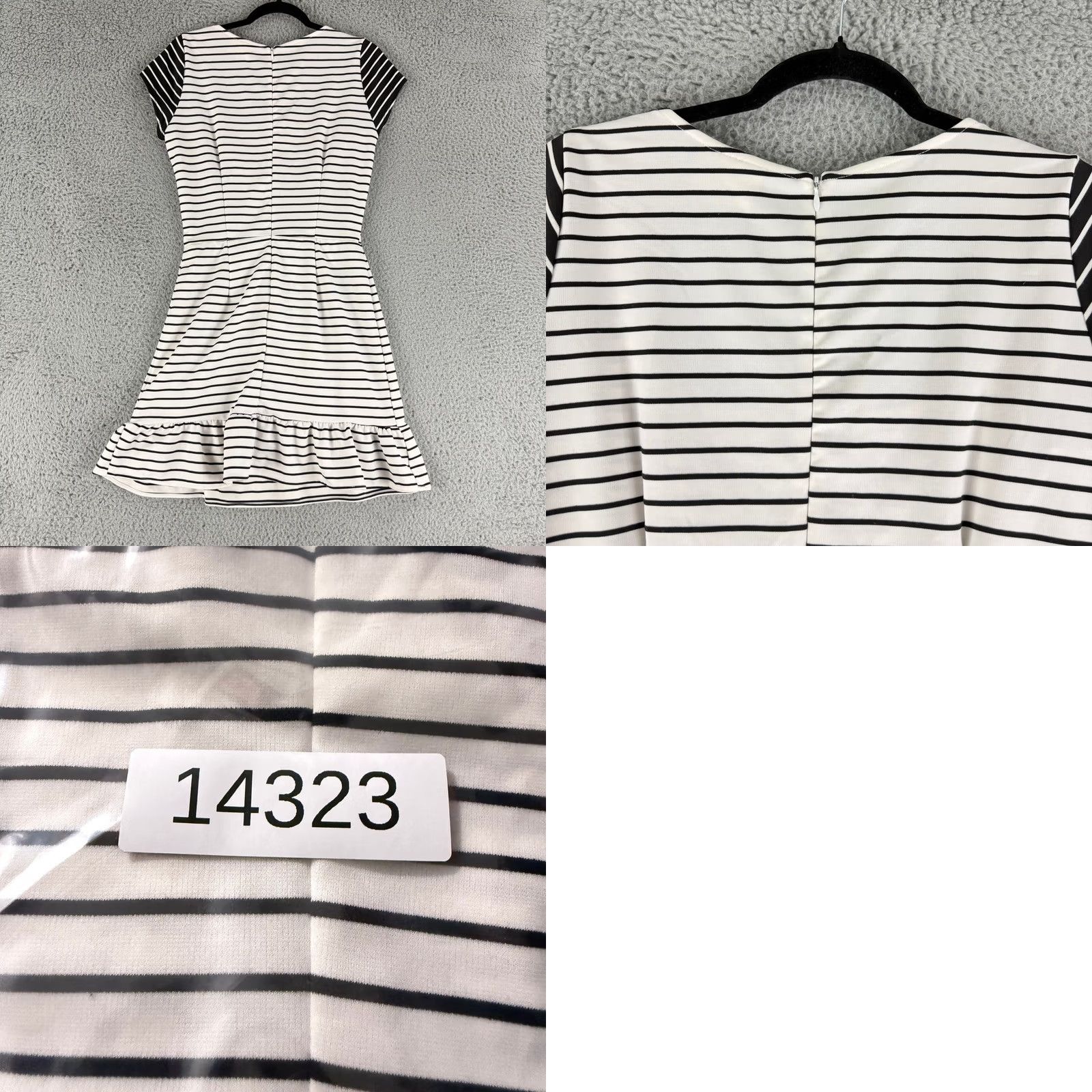 Vintage Maeve Fit Flare Dress Womens M White Striped Ruffle Square Neck Jersey Polyester Spandex Casual Workwear of-the-moment Nautical Preppy City Designer Size M / US 6-8 / IT 42-44 - 8 Thumbnail