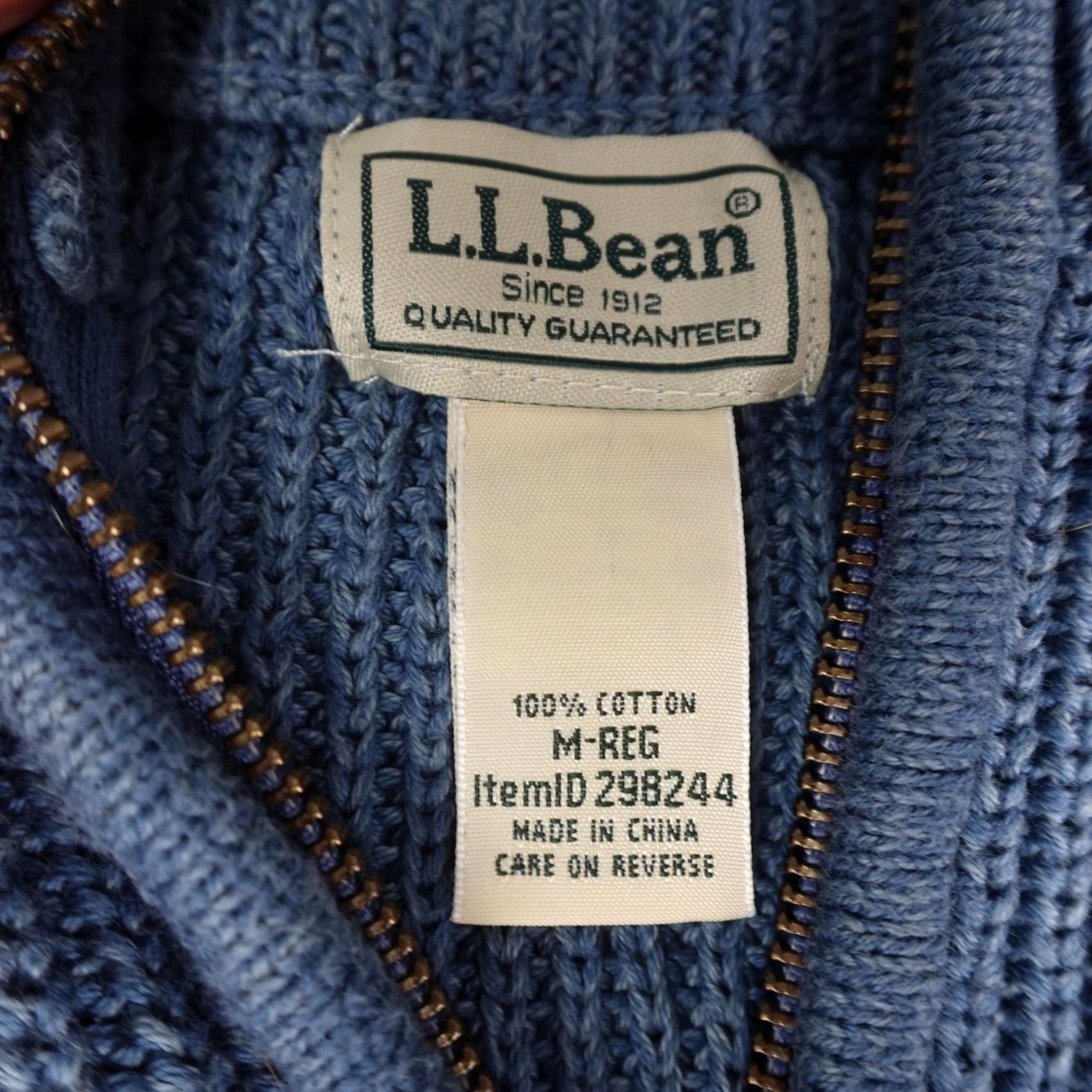 Vintage LL Bean Sweater Mens Medium Blue Cotton Full Zip Mock Neck Waffle Knit Hiking Size US M / EU 48-50 / 2 - 2 Thumbnail
