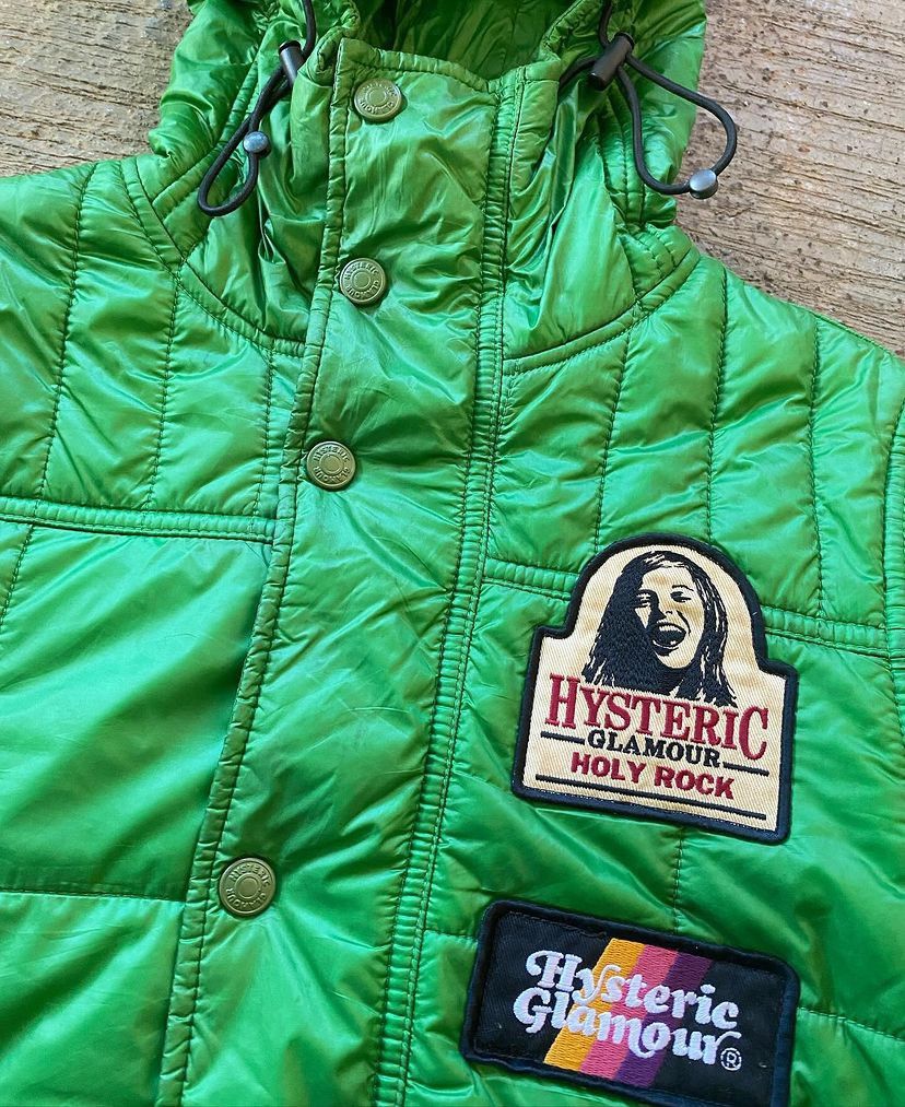 image of Hysteric Glamour Primaloft Puffer Patch Logo Jacket in Green, Men's (Size Medium)