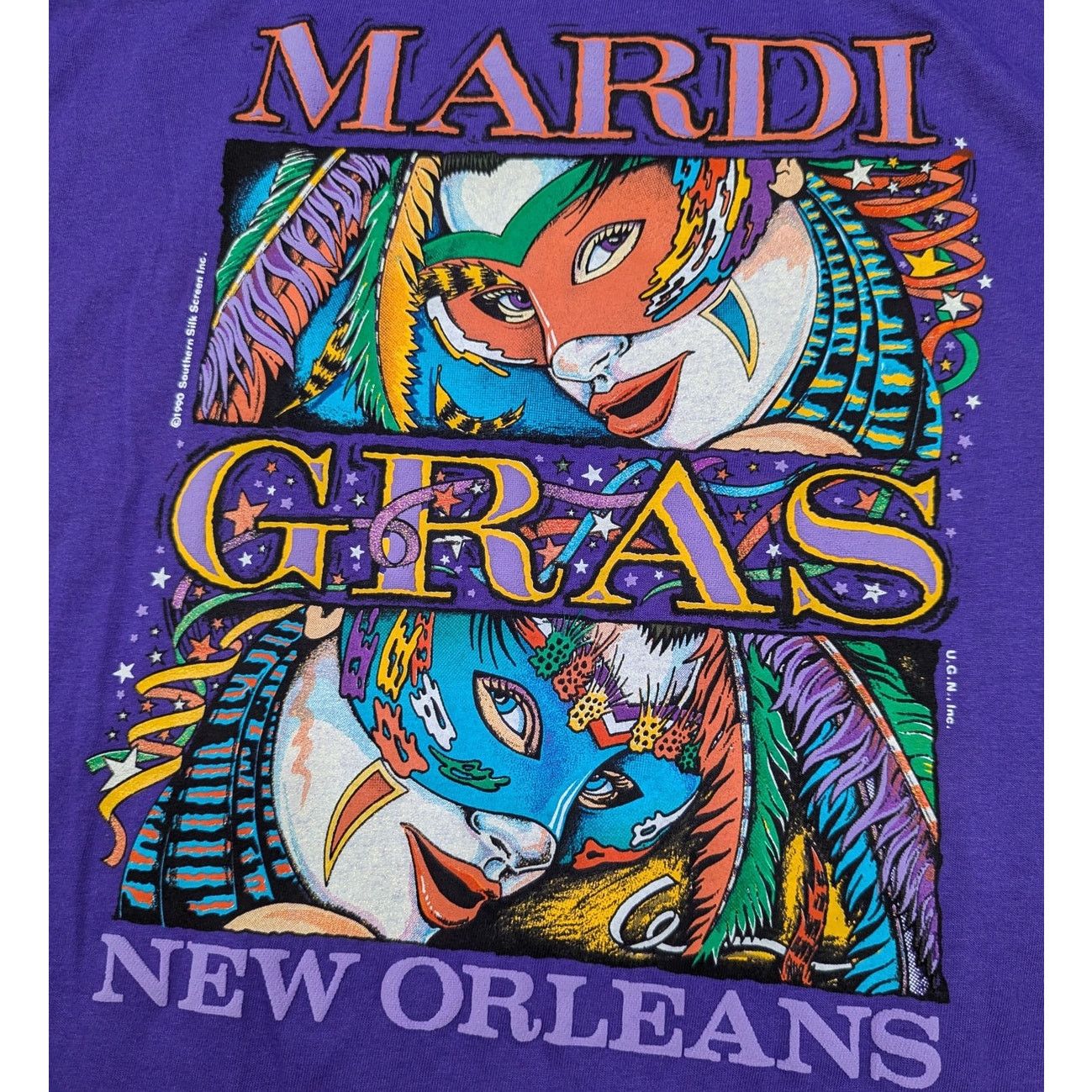 Hanes × Vintage Vintage 1990 New Orleans Mari Gras Mask t-shirt Size US XL / EU 56 / 4 - 2 Thumbnail