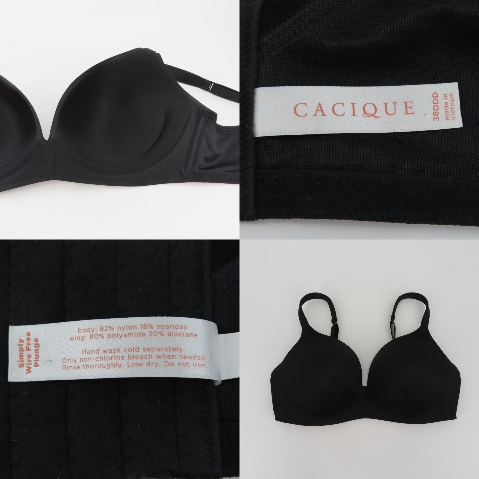 Vintage Cacique Bra Solid Black 38DDD Simply Wire Free Plunge Padded Wireless Plus Womens Shirt? Size ONE SIZE - 8 Thumbnail
