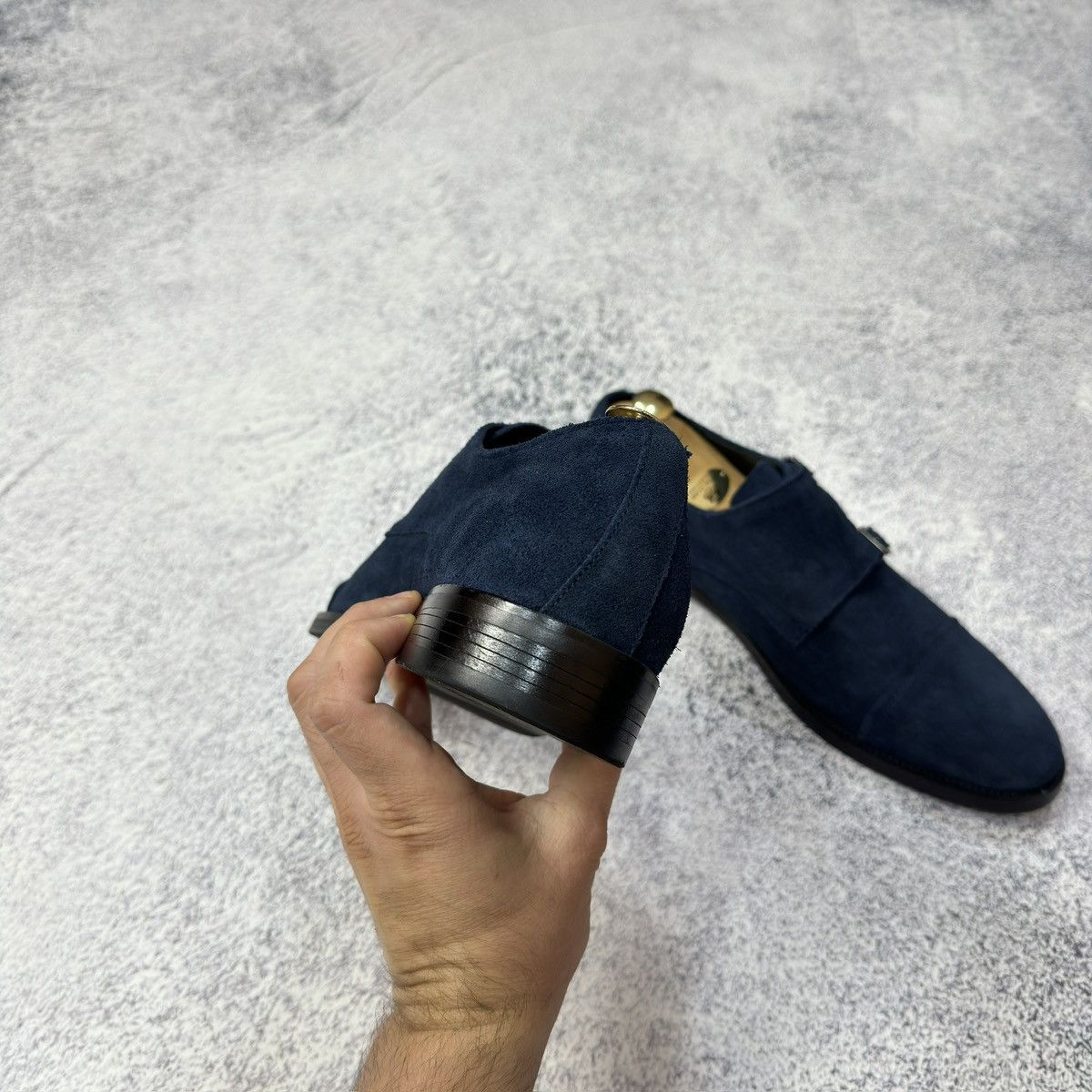 Designer John White Mens Navy Suede Double Monks US10-10.5 28-28.5cm Size US 10 / EU 43 - 6 Thumbnail