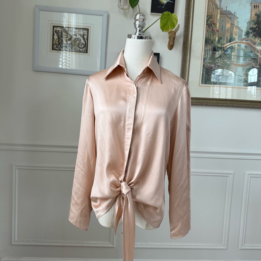 Other Finley Lindy 100% Silk Blouse Knot Front Wine Bar Blush Pink Size S / US 4 / IT 40 - 1 Thumbnail