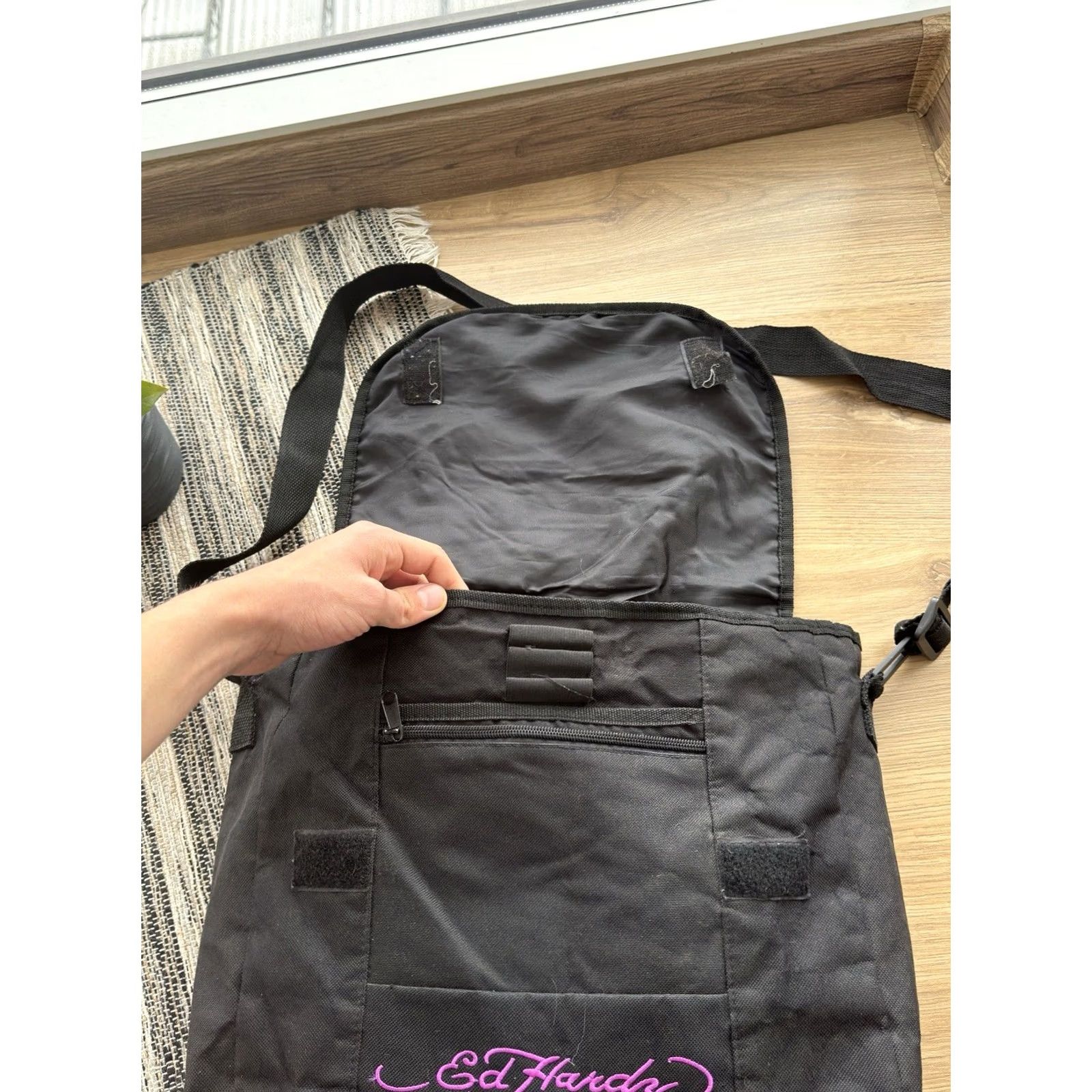 Ed Hardy VINTAGE Ed Hardy By Christian Audigier Crossbody Bag Shoulder Sling Bag Mens Black 14in 12in Medium 90s Army Retro Streetwear Japanese Brand Size ONE SIZE - 5 Thumbnail