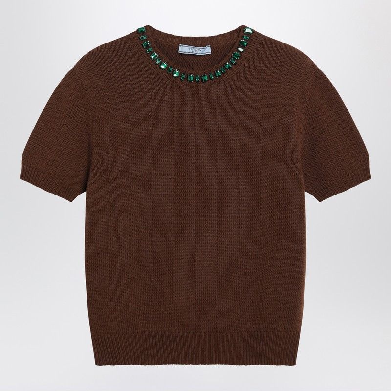 Prada Tobacco Wool And Cashmere Knit Top