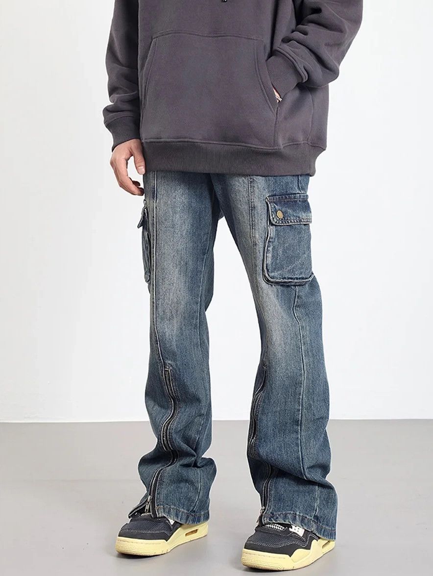 Image of Vintage Streetwear Baggy Cargo Jeans in Blue, Men's (Size 30)